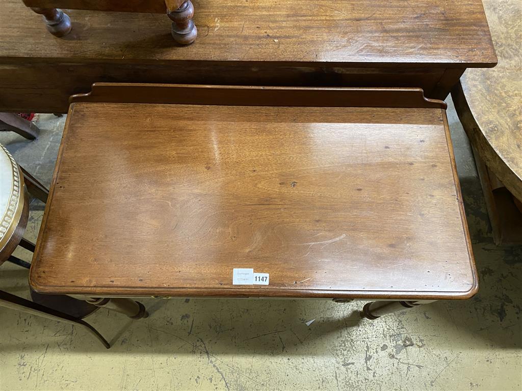 A Victorian mahogany side table fitted two drawers, width 89cm, depth 45cm, height 80cm